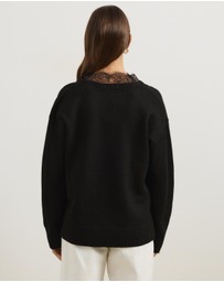 Atmos&Here - Teo V-Neck Knit Jumper With Lace Trim