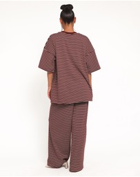 Petal & Pup - Wilda Knit Pant - Burgundy Cream Stripe