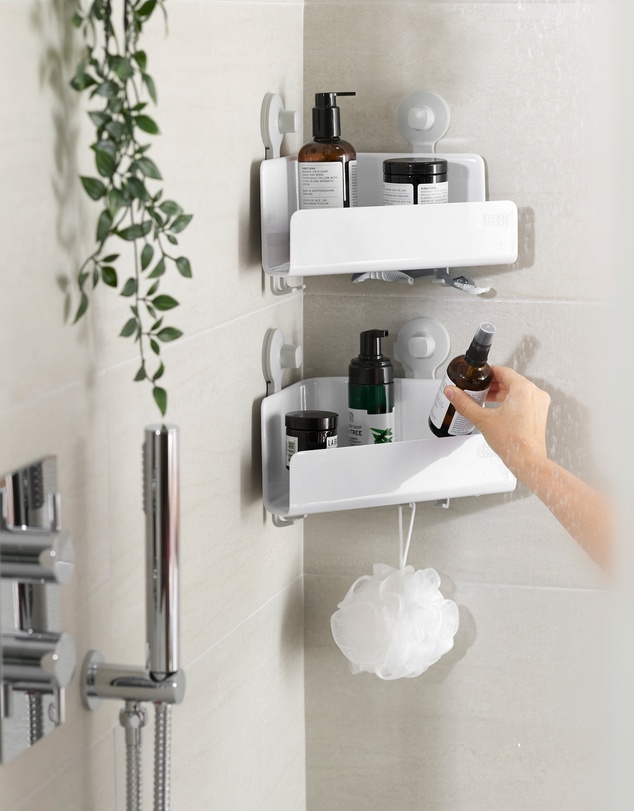Joseph Joseph - EasyStore™ Corner Shower Shelf with Adjustable Mirror - 2 Pack (White)