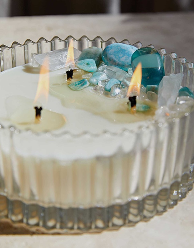 Silk Oil of Morocco - Blue Aura Large Crystal Candle - Clarity, Focus & Success