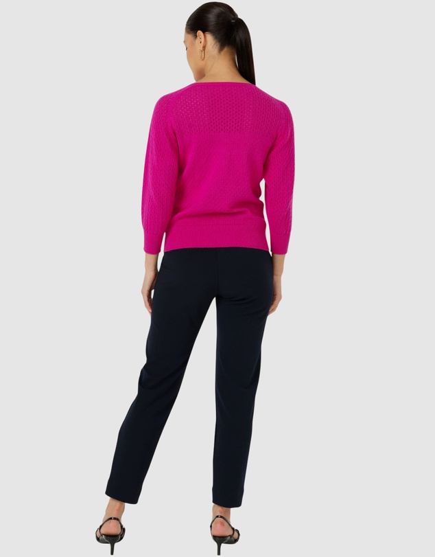 SACHA DRAKE - 3/4 Sleeve Ripple Knit Top In Fuchsia