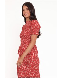 Petal & Pup - Zoella Peplum Top - Red Floral