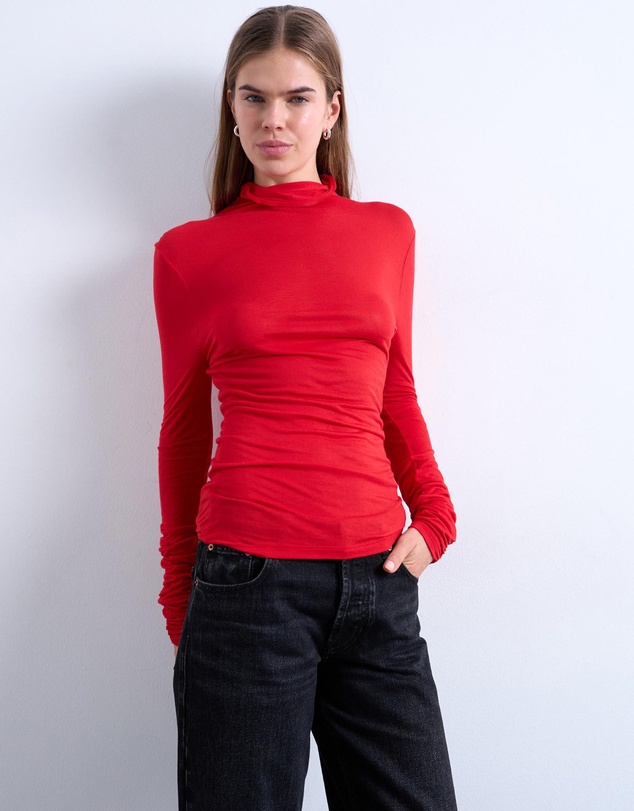 TOPSHOP - High Neck Viscose LS Top