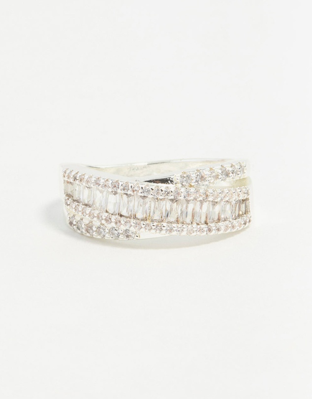 Lovisa - Silver Plated Cubic Zirconia Crossover Baguette Ring