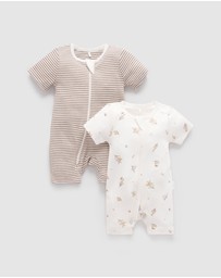 Purebaby - 2 Pack Short Zip Growsuit -Babies