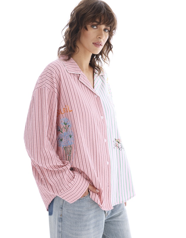 THE TALES - Half n Half Illustrated Soleil Stripe Shirt