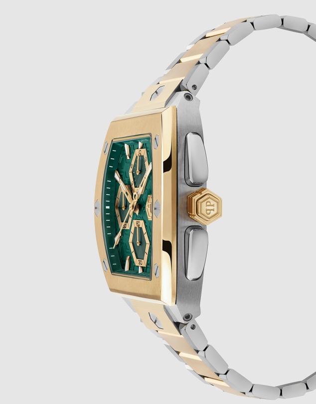 Philipp Plein - Philipp Plein Hexagon Phantom Chrono 44mm Green Dial Two-Tone Stainless Steel Bracelet Watch
