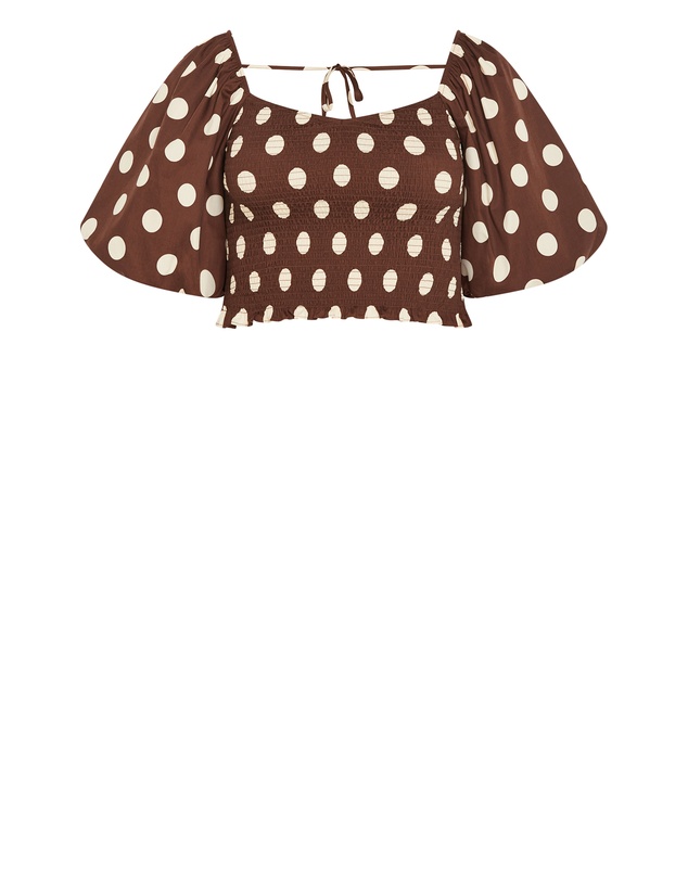 City Chic - Plus size Amari Spot Print Top - chocolate