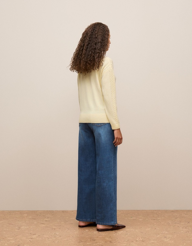 Trenery - Wool Cashmere Cable Detail Crew in Winter Butter