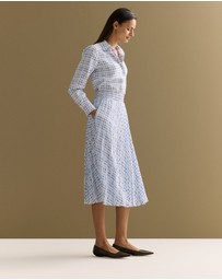 Trenery - Geo Grid Print Pull On Pleated Skirt in Cornflower Blue