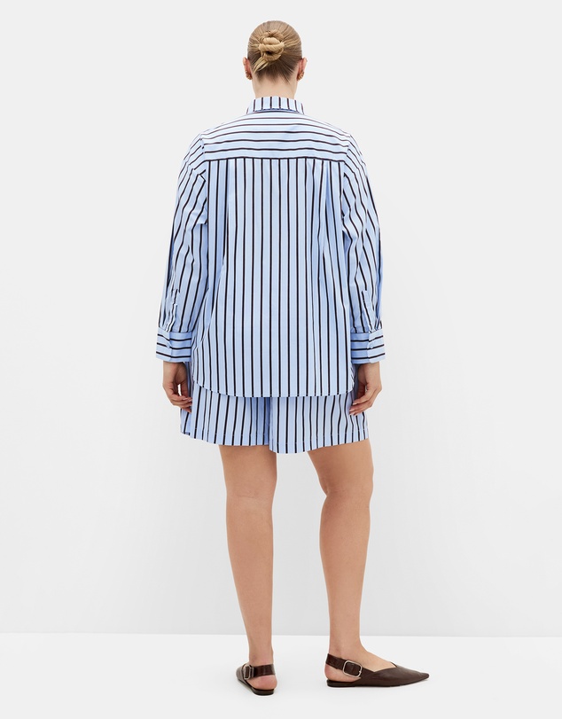 City Chic - Plus size Stassi Stripe Cotton Shirt - baby blue