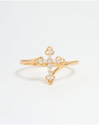 Lovisa - Gold Plated Cubic Zirconia Cross Ring