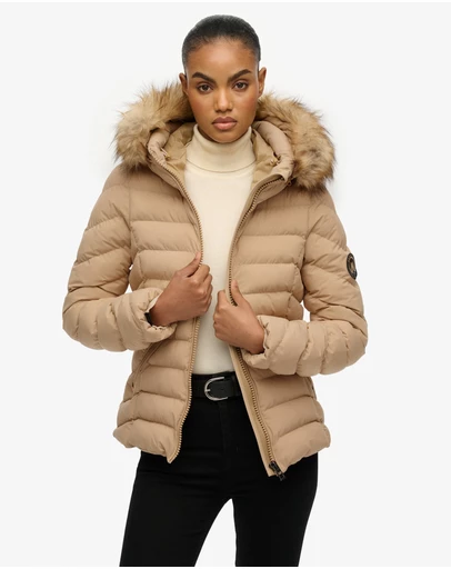 Superdry - Fuji Faux Fur Slim Fit Hood Padded Jacket