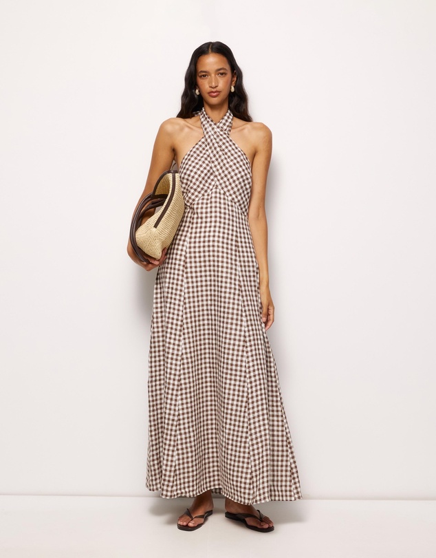 AERE - Nolana Gingham Halter Maxi Dress