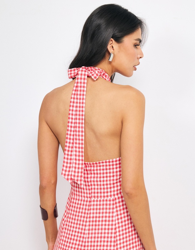 AERE - Nolana Gingham Halter Maxi Dress