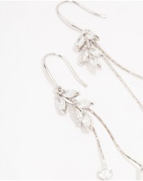 Lovisa - Silver Cubic Zirconia Leaf & Pearl Drop Earrings