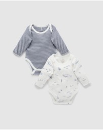 Purebaby - Easy Neck L/S Bodysuit 2 pack-Babies