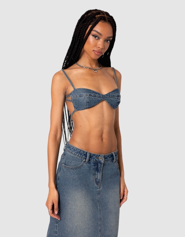 EDIKTED - Lassy Washed Denim Bralette