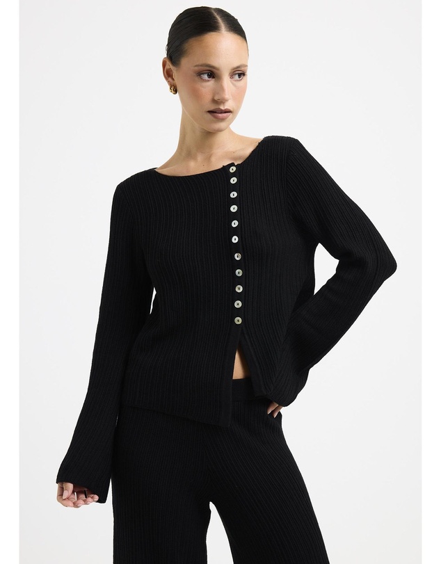 Subtitled - Ireland Off Shoulder Ribbed Long Sleeve Top