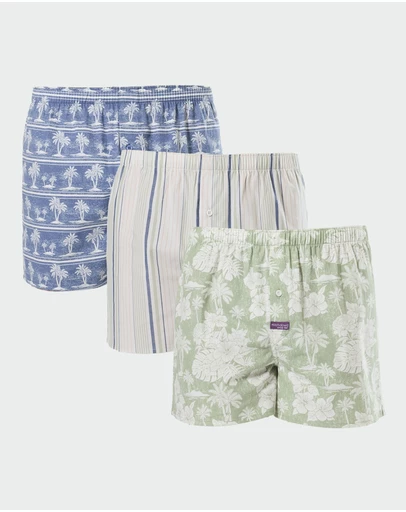 Mitch Dowd - Mitchdowd Mens Maui 3 Pack Boxer Shorts - Tropical and Stripe