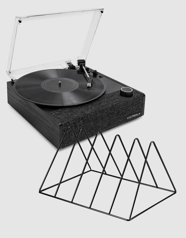 Victrola - Victrola Eastwood II Turntable - Black + Gadhouse Vinyl Rack Bundle - Black