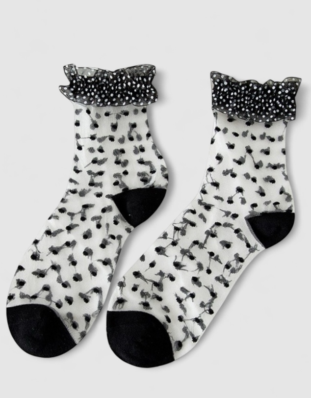 High Heel Jungle - Sheer Frilly Socks –Black Dots