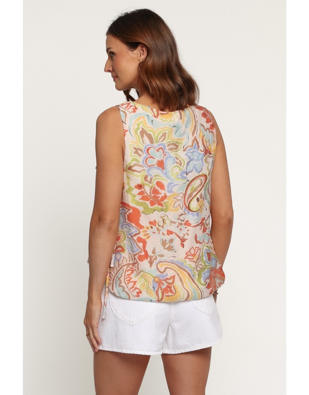 Petal & Pup - Bryson Side Tie Top - Green Blue Paisley