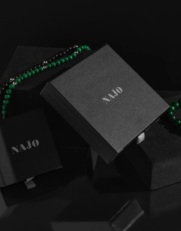 Najo - Apollo Men's 6mm Matt Onyx & Steel Elasticised Bracelet