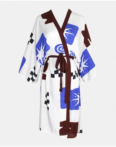Morgan & Taylor - Delphi Beach Robe in Blue, Brown and White