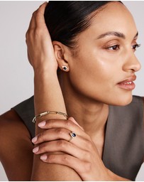 Michael Hill - Pear Cut Created Sapphire and Diamond Halo Stud Earrings in 10kt Yellow Gold
