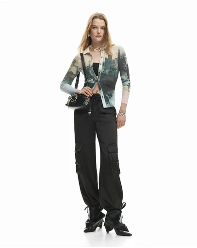 Desigual - Textured buttoned T-shirt