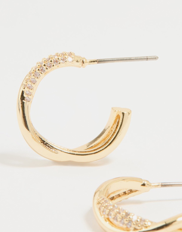 Lovisa - Gold Plated Cubic Zirconia Twisted Hoop Earrings