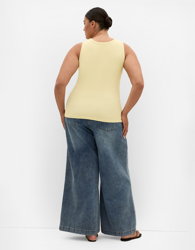 City Chic - Plus size Tara Button Through Tank - lemon drop