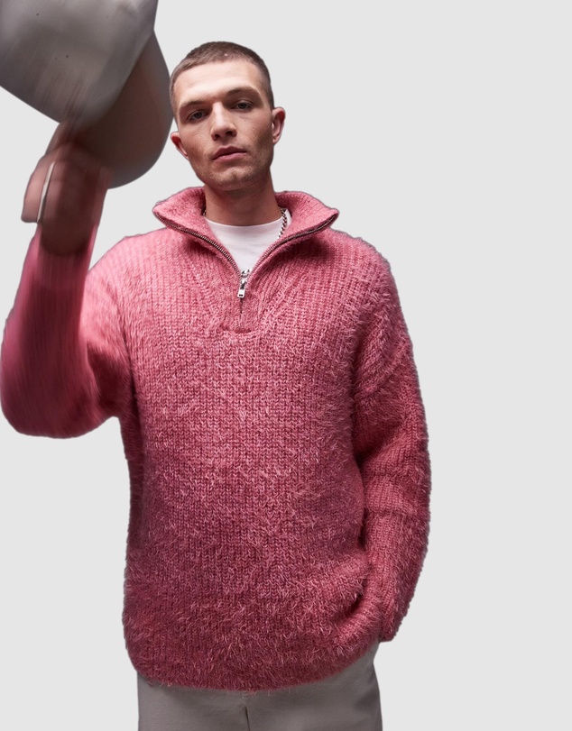 Topman - Fluffy Knitted Quarter Zip Jumper