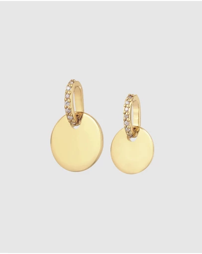 Elli Jewelry - Zirconia Disc Pendant Set in Gold-Plated 925 Silver