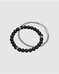 Kuzzoi - ICONIC EXCLUSIVE - Bracelet Set Onyx Stone Curb Chain Masculine in 925 Sterling Silver