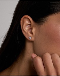 Michael Hill - Heart Shape Cubic Zirconia Halo Stud Earrings in Sterling Silver