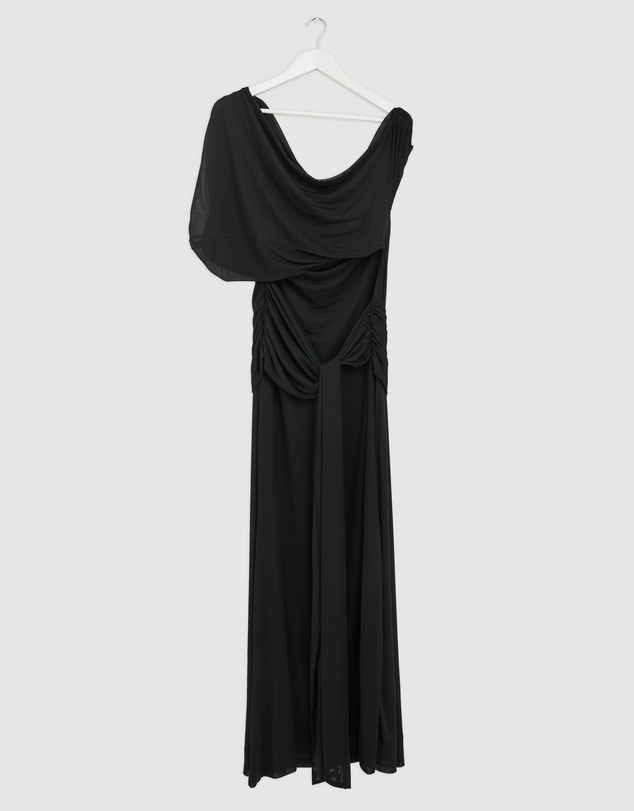 Revibe - Repaired CHANCERY Margot One Shoulder Drape Mesh Maxi Dress - AU 18