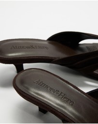Atmos&Here - Tilly Square Toe Thong Faux Suede Heels