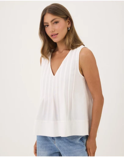 Atmos&Here - Rhea Linen Blend Pintuck Sleeveless Top
