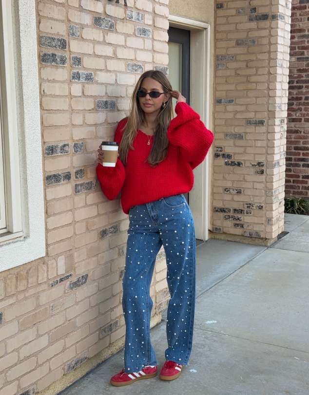 Beginning Boutique - Delvey Red Chunky Knit Sweater