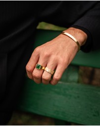 Kuzzoi - ICONIC EXCLUSIVE - Ring Male Signet Square Enamel Green 925 Sterling Silver Gold Plated