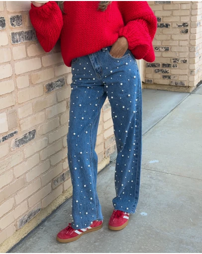 Beginning Boutique - Denim Dazzle Pearl Mid Wash High Waisted Jeans
