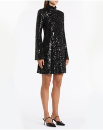 Carla Zampatti - Black Cascade Sequin Fluted Mini Dress
