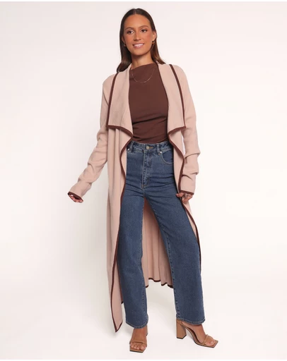Petal & Pup - Vallis Contrast Trim Long Cardigan - Beige