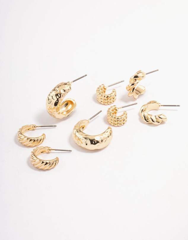 Lovisa - Gold Plated Molten Multi Hoop Earrings 4-Pack