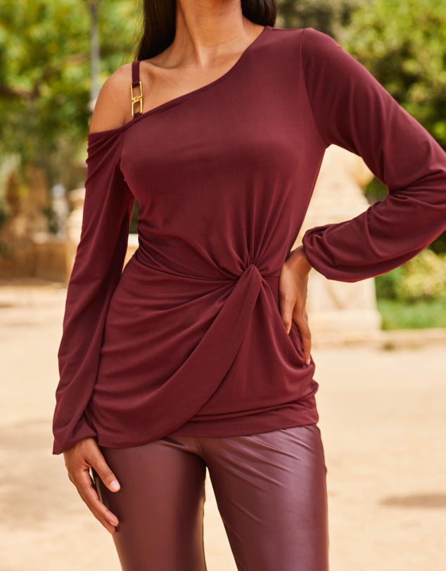 Sosandar - Chain Strap Detail Knot Front Jersey Top