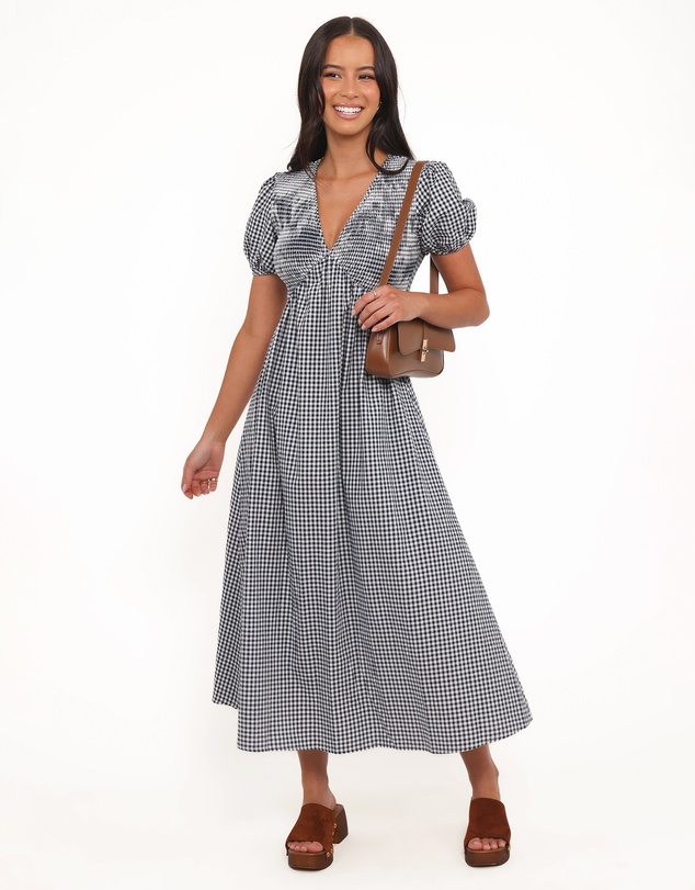 Petal & Pup - Ilyana Short Sleeve Maxi Dress - Navy Gingham