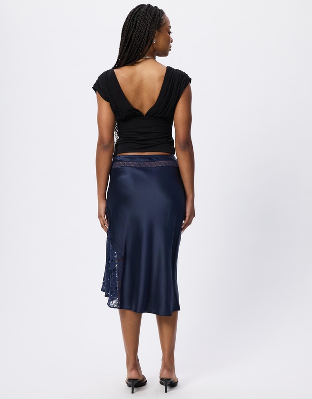 Damson Madder - Elea Satin And Lace Midi Skirt