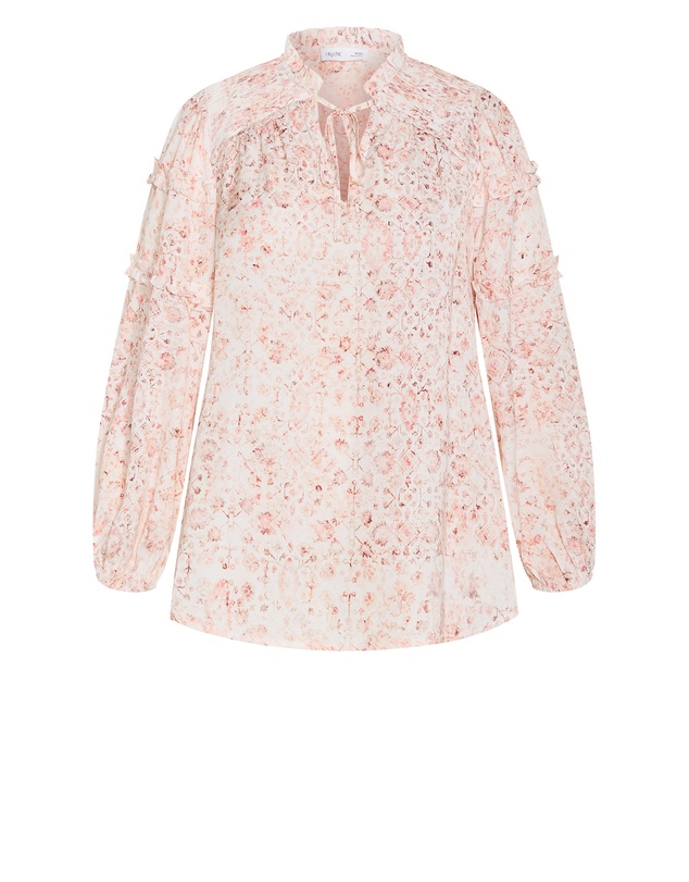 City Chic - Plus size Desert Print Long Sleeve Shirt - pale blush